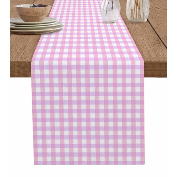 Table Runners 72 Inches Long Dress Scarves, Pink Grid Farmhouse Kitchen/Dining Table Runner, Coffee Tablerunners, Checkered Plaid Gingham Lattice Trellis Print 13x72 Inch