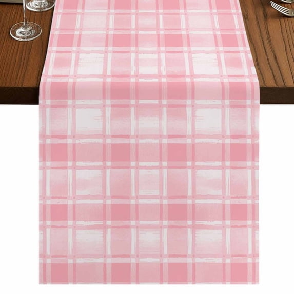 Table Runners 72 Inches Long Dress Scarves, Pink Plaid Farmhouse Kitchen Table Runner, Coffee Tablerunners, Modern Art Checkered Farmhouse 14x72 Inch