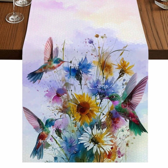 Table Runners 72 Inches Long Dress Scarves, Pink Purple Hummingbird Farmhouse Kitchen/Dining Table Runner, Coffee Tablerunners, Spring Oil Painting Sunflowers 18x72 Inch