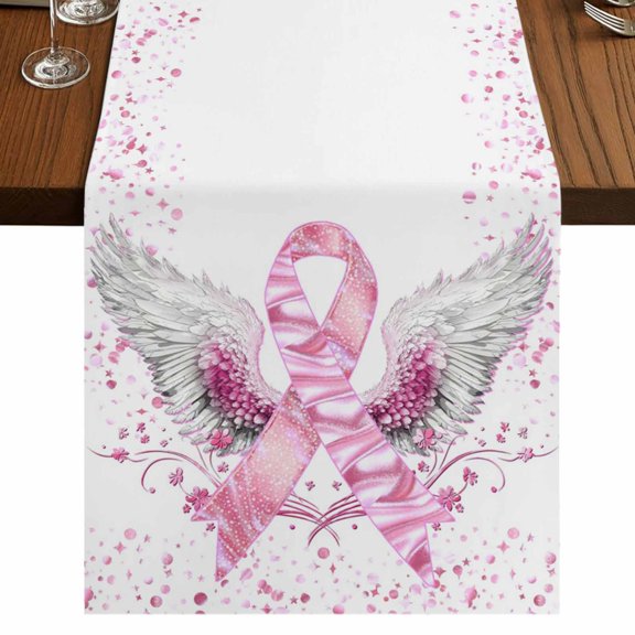 Table Runners 72 Inches Long Dress Scarves, Pink Ribbon Wings Farmhouse Kitchen/Dining Table Runner, Coffee Tablerunners, Bows Flowers Love Heart Abstract 16x72 Inch