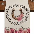 thumbnail image 1 of Table Runners 72 Inches Long Dress Scarves, Pink Roses Farmhouse Kitchen/Dining Table Runner, Coffee Tablerunners, Spring Horseshoes Floral Leaves Rustic 14x72 Inch, 1 of 9