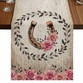 thumbnail image 1 of Table Runners 72 Inches Long Dress Scarves, Pink Roses Farmhouse Kitchen/Dining Table Runner, Coffee Tablerunners, Spring Horseshoes Floral Leaves Vintage 18x72 Inch, 1 of 9