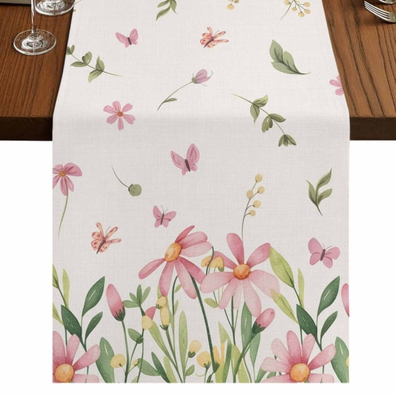 Table Runners 72 Inches Long Dress Scarves, Pink Spring Floral Farmhouse Kitchen Table Runner, Coffee Tablerunners, Pastoral Flowers Farmhouse Rustic 14x72 Inch