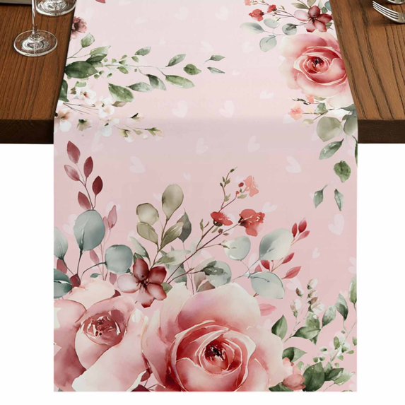 Table Runners 72 Inches Long Dress Scarves, Pink Valentine's Day Farmhouse Kitchen Table Runner, Coffee Tablerunners, Roses Romantic Art Spring Floral 18x72 Inch