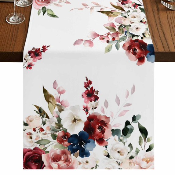 Table Runners 72 Inches Long Dress Scarves, Pink Valentine's Day Farmhouse Kitchen Table Runner, Coffee Tablerunners, Spring Floral Farmhouse 14x72 Inch
