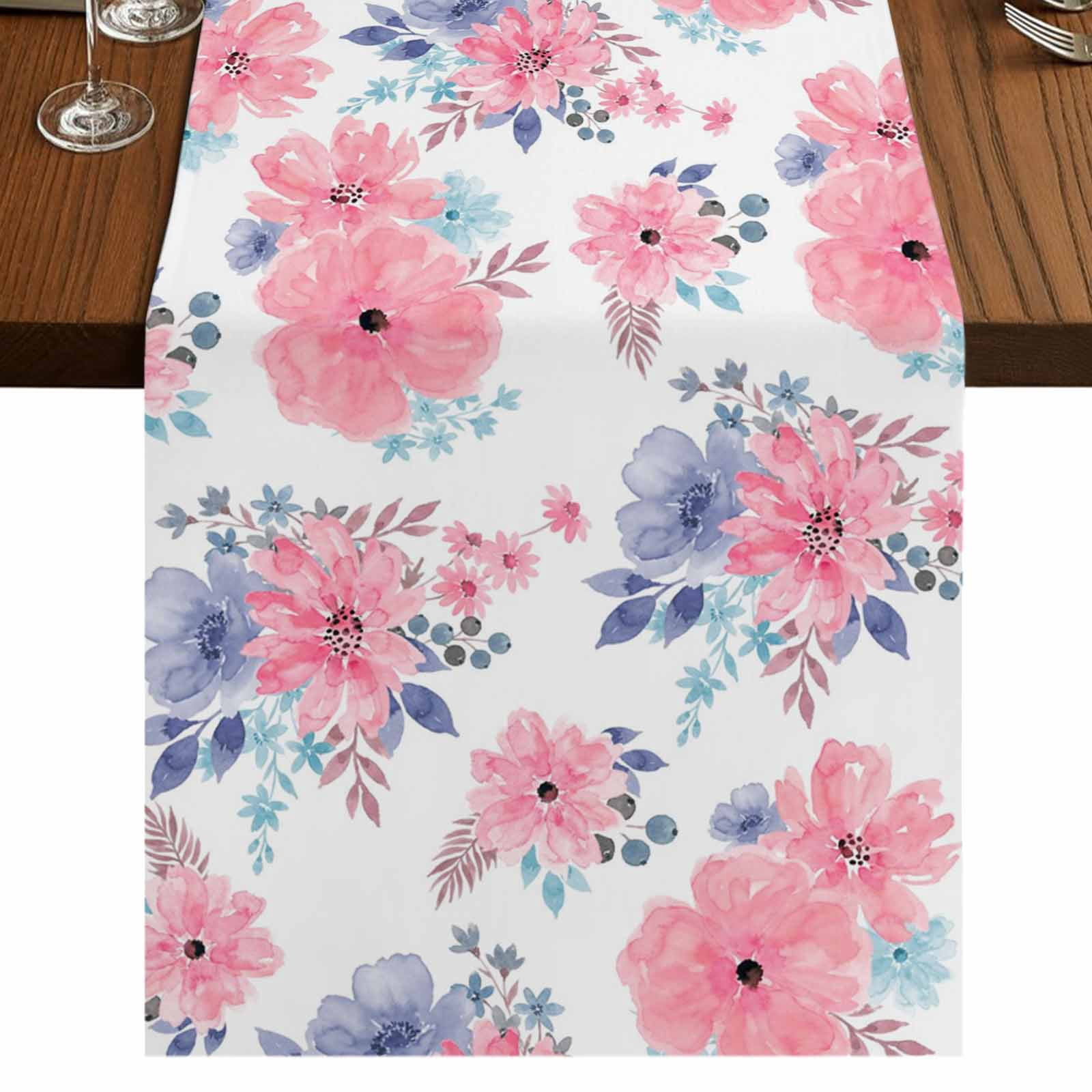 Table Runner Spring Style Table Runners 72 Inches Long Dress Scarves, Pink Watercolor Floral ...
