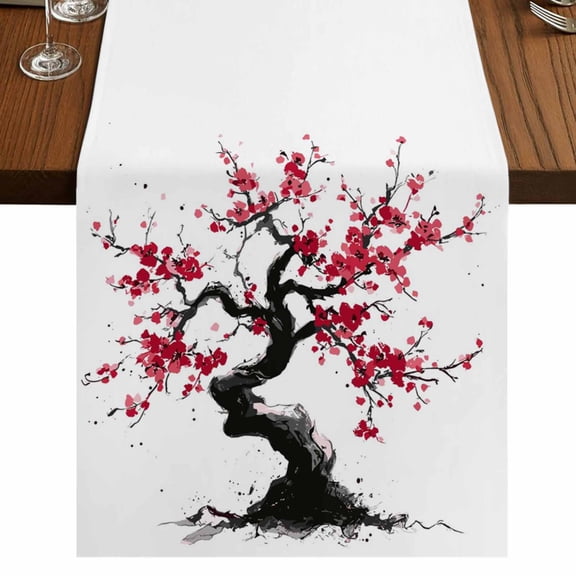 Table Runners 72 Inches Long Dress Scarves, Plum Tree Branches Farmhouse Kitchen/Dining Table Runner, Coffee Tablerunners, Spring Chinese Traditional Ink Painting 13x72 Inch