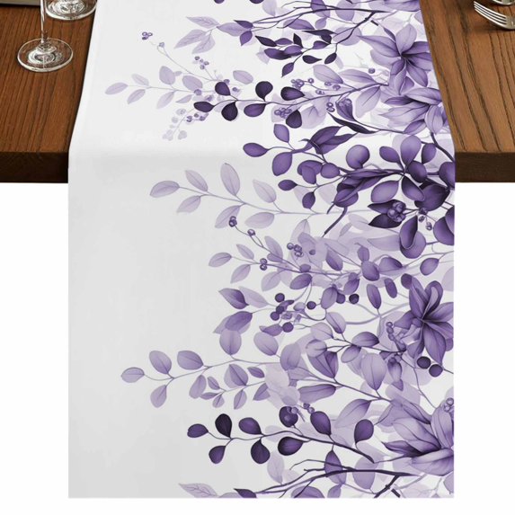 Table Runners 72 Inches Long Dress Scarves, Purple Farmhouse Kitchen/Dining Table Runner, Coffee Tablerunners, Eucalyptus Leaves 16x72 Inch