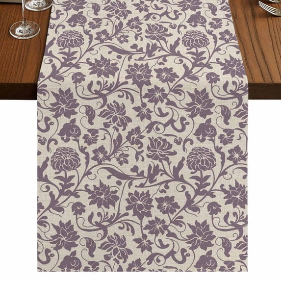 Table Runners 72 Inches Long Dress Scarves, Purple Floral Farmhouse Kitchen Table Runner, Coffee Tablerunners, Spring Plants Flowers Vintage Rustic 14x72 Inch