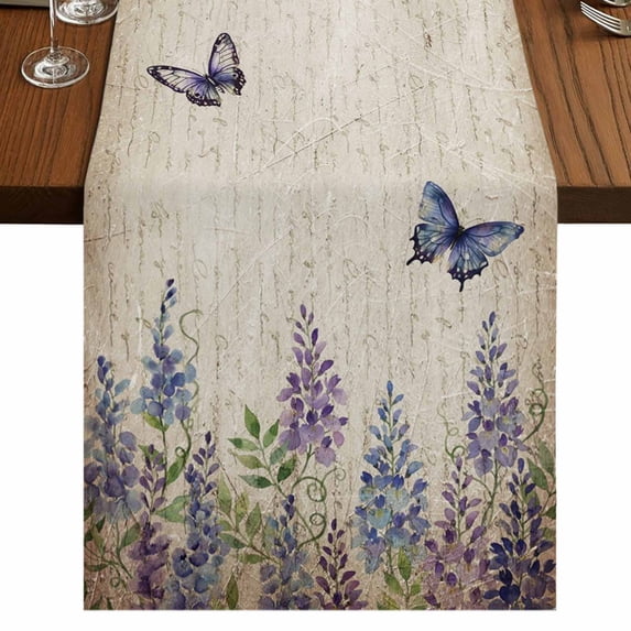 Table Runners 72 Inches Long Dress Scarves, Purple Flowers Farmhouse Kitchen/Dining Table Runner, Coffee Tablerunners, Weeping Spring Floral Bicycle Retro Art 14x72 Inch