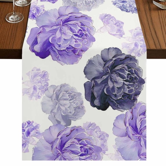 Table Runners 72 Inches Long Dress Scarves, Purple Ombre Spring Floral Farmhouse Kitchen/Dining Table Runner, Coffee Tablerunners, Summer Botanical Flowers 13x72 Inch
