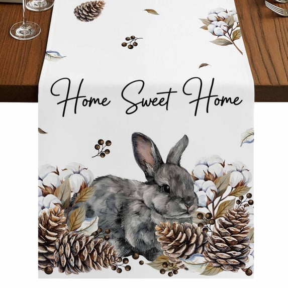Table Runners 72 Inches Long Dress Scarves, Rabbits Pine Cone Farmhouse Kitchen Table Runner, Coffee Tablerunners, Sweet Home Texture Brown Leaves Berries 14x72 Inch
