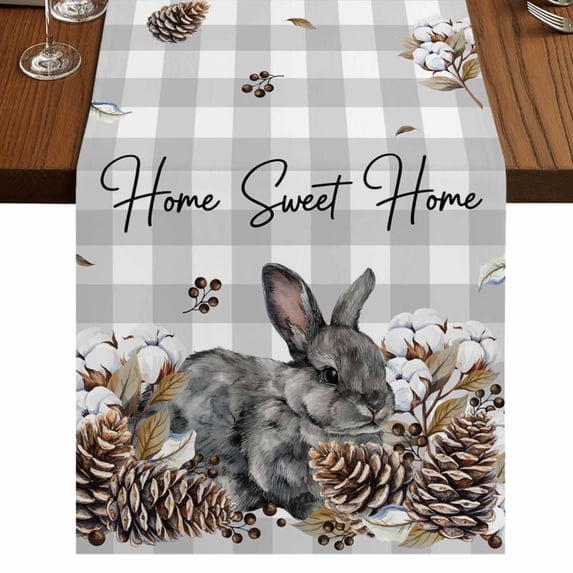 Table Runners 72 Inches Long Dress Scarves, Rabbits Pine Cone Farmhouse Kitchen Table Runner, Coffee Tablerunners, Sweet Home Texture Grey Plaid Farmhouse 18x72 Inch