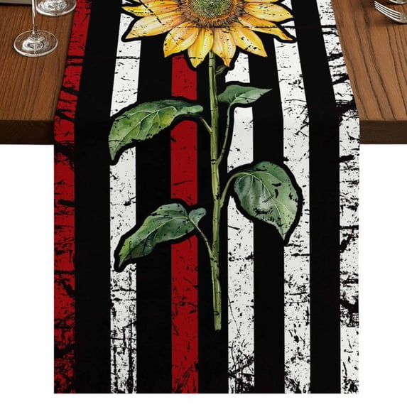 Table Runners 72 Inches Long Dress Scarves, Red American Flag Farmhouse Kitchen/Dining Table Runner, Coffee Tablerunners, Sunflower Vintage USA Flag 14x72 Inch