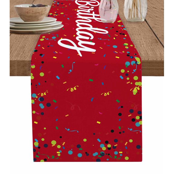 Table Runners 72 Inches Long Dress Scarves, Red Birthday Farmhouse Kitchen/Dining Table Runner, Coffee Tablerunners, Colorful Confetti Ribbons Polka Dots Classroom 13x72 Inch