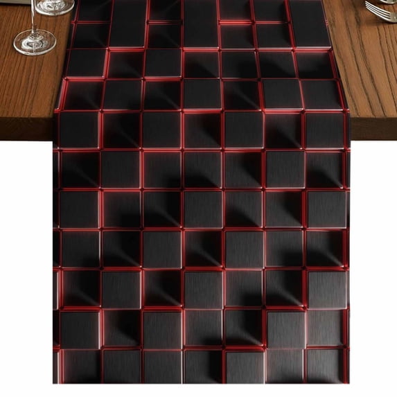 Table Runners 72 Inches Long Dress Scarves, Red Black Cubes Farmhouse Kitchen/Dining Table Runner, Coffee Tablerunners, Modern Geometric Abstract Art 14x72 Inch