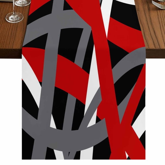 Table Runners 72 Inches Long Dress Scarves, Red Black Geometric Farmhouse Kitchen/Dining Table Runner, Coffee Tablerunners, Modern Art Abstract Grey Line 16x72 Inch