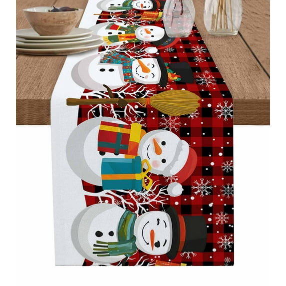 Table Runners 72 Inches Long Dress Scarves, Red Buffalo Plaid Snowman Farmhouse Kitchen/Dining Table Runner, Coffee Tablerunners, Christmas Winter Snowflake Xmas 13x72 Inch