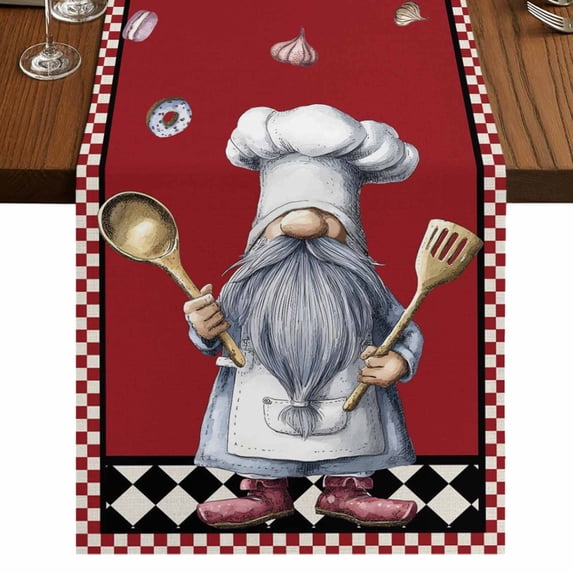 Table Runners 72 Inches Long Dress Scarves, Red Vintage Gnomes Farmhouse Kitchen Table Runner, Coffee Tablerunners, Black Checkered Retro Art 16x72 Inch