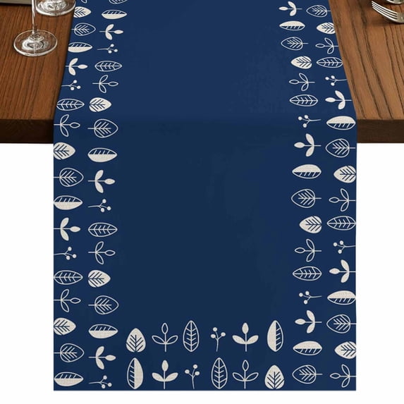 Table Runners 72 Inches Long Dress Scarves, Rustic Botanical Farmhouse Kitchen/Dining Table Runner, Coffee Tablerunners, Japanese Herb on Navy Blue Simple Art 14x72 Inch