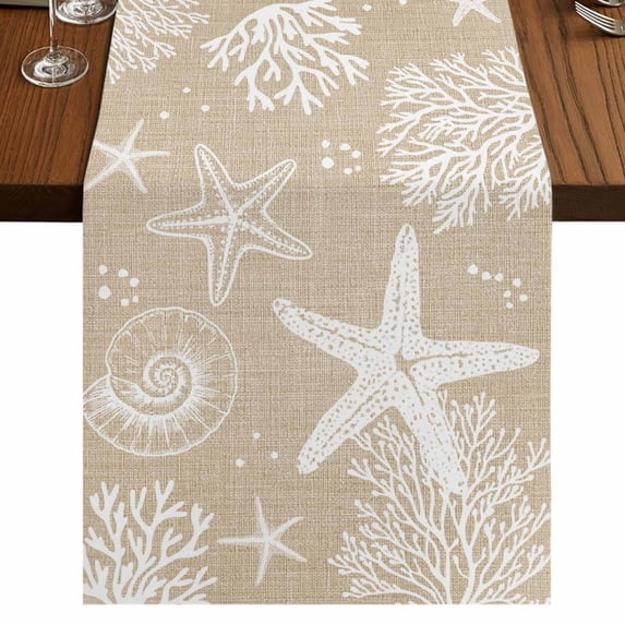 Table Runners 72 Inches Long Dress Scarves, Rustic Coastal Farmhouse Kitchen/Dining Table Runner, Coffee Tablerunners, Sea Nautical Summer Beach Starfish Coral 14x72 Inch
