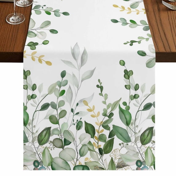 Table Runners 72 Inches Long Dress Scarves, Sage Green Eucalyptus Farmhouse Kitchen/Dining Table Runner, Coffee Tablerunners, Watercolor Spring Weeping Botanical 14x72 Inch