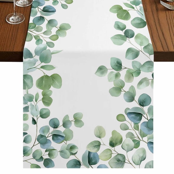 Table Runners 72 Inches Long Dress Scarves, Sage Green Eucalyptus Farmhouse Kitchen Table Runner, Coffee Tablerunners, Spring Summer Pastoral Leaves 14x72 Inch