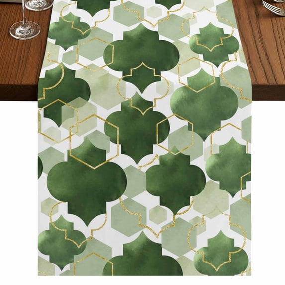 Table Runners 72 Inches Long Dress Scarves, Sage Green Geometric Moroccan Farmhouse Kitchen/Dining Table Runner, Coffee Tablerunners, Abstract Art Ombre Modern 14x72 Inch