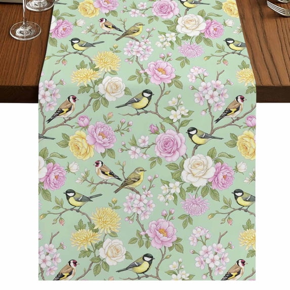 Table Runners 72 Inches Long Dress Scarves, Sage Green Spring Floral Farmhouse Kitchen/Dining Table Runner, Coffee Tablerunners, Elegant Farmhouse Flowers Birds Watercolor 16x72 Inch