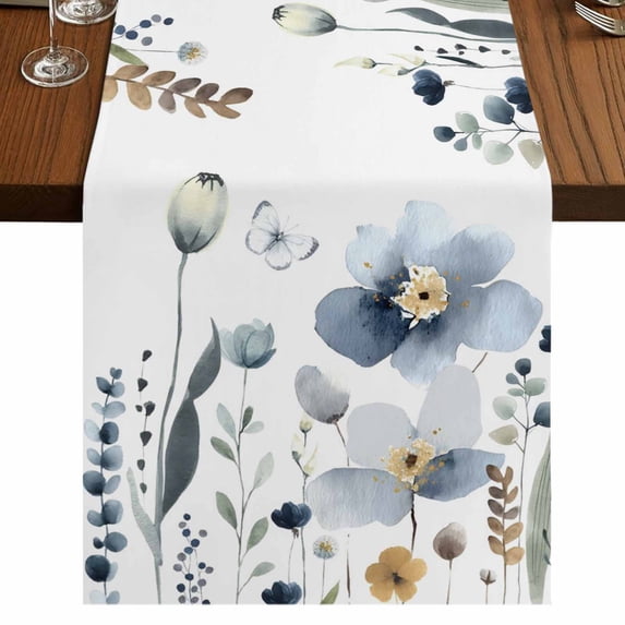 Table Runners 72 Inches Long Dress Scarves, Spring Blue Floral Farmhouse Kitchen Table Runner, Coffee Tablerunners, Country Garden Wildflowers Botanical 14x72 Inch