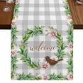 thumbnail image 1 of Table Runners 72 Inches Long Dress Scarves, Spring Botanical Farmhouse Kitchen/Dining Table Runner, Coffee Tablerunners, Garden Birds Floral Leaves Gray Plaid 14x72 Inch, 1 of 9