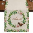 thumbnail image 1 of Table Runners 72 Inches Long Dress Scarves, Spring Botanical Farmhouse Kitchen/Dining Table Runner, Coffee Tablerunners, Garden Birds Floral Leaves Rustic Burlap 18x72 Inch, 1 of 9