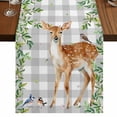 thumbnail image 1 of Table Runners 72 Inches Long Dress Scarves, Spring Botanical Farmhouse Kitchen Table Runner, Coffee Tablerunners, Green Leaves Deers Birds Flowers Gray Plaid 14x72 Inch, 1 of 9