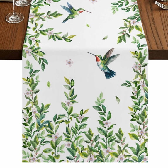 Table Runners 72 Inches Long Dress Scarves, Spring Botanical Farmhouse Kitchen Table Runner, Coffee Tablerunners, Watercolor Leaves Flowers Birds Country 14x72 Inch
