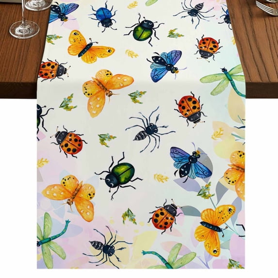 Table Runners 72 Inches Long Dress Scarves, Spring Butterfly Dragonfly Farmhouse Kitchen/Dining Table Runner, Coffee Tablerunners, Botanical Floral Colorful 14x72 Inch