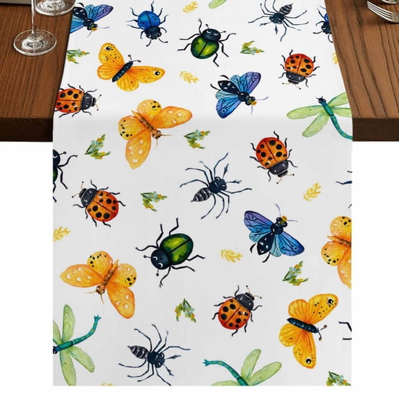 Table Runners 72 Inches Long Dress Scarves, Spring Butterfly Dragonfly Farmhouse Kitchen/Dining Table Runner, Coffee Tablerunners, Farmhouse Botanical Floral 16x72 Inch