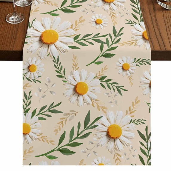 Table Runners 72 Inches Long Dress Scarves, Spring Daisy Farmhouse Kitchen/Dining Table Runner, Coffee Tablerunners, Country Watercolor Flower Leaf Plant 16x72 Inch
