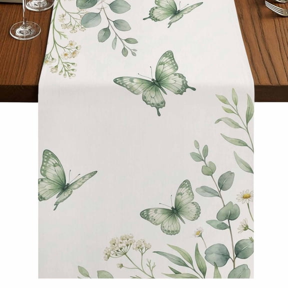 Table Runners 72 Inches Long Dress Scarves, Spring Eucalyptus Farmhouse Kitchen/Dining Table Runner, Coffee Tablerunners, Garden Botanical Leaves Butterflies 14x72 Inch