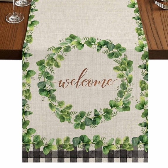 Table Runners 72 Inches Long Dress Scarves, Spring Eucalyptus Leaves Farmhouse Kitchen/Dining Table Runner, Coffee Tablerunners, Farmhouse Botanical Burlap Paid 14x72 Inch