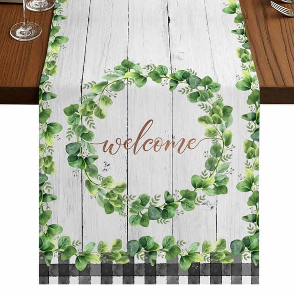 Table Runners 72 Inches Long Dress Scarves, Spring Eucalyptus Leaves Farmhouse Kitchen/Dining Table Runner, Coffee Tablerunners, Farmhouse Botanical Gray Wood 16x72 Inch