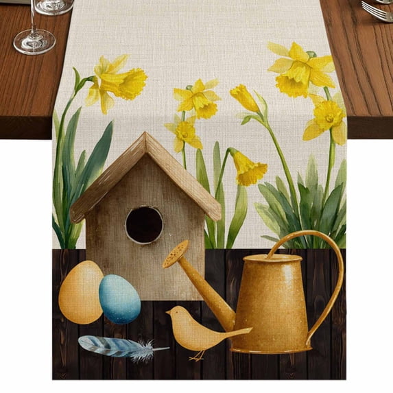 Table Runners 72 Inches Long Dress Scarves, Spring Farmhouse Kitchen/Dining Table Runner, Coffee Tablerunners, Farmhouse Birds Cages Eggs Botanical Flowers 18x72 Inch