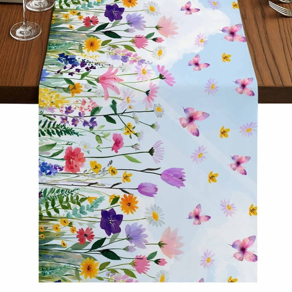 Table Runners 72 Inches Long Dress Scarves, Spring Floral Farmhouse Kitchen/Dining Table Runner, Coffee Tablerunners, Butterflies Botanical Blue Ombre 18x72 Inch