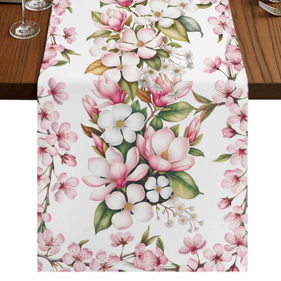 Table Runners 72 Inches Long Dress Scarves, Spring Floral Farmhouse Kitchen/Dining Table Runner, Coffee Tablerunners, Retro Pink Orchid Flowers Leaves Botanical 14x72 Inch