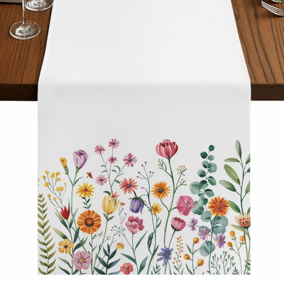 Table Runners 72 Inches Long Dress Scarves, Spring Floral Farmhouse Kitchen Table Runner, Coffee Tablerunners, Pink Yellow Flowers Farmhouse 18x72 Inch
