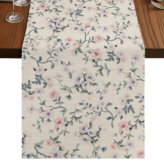 Table Runners 72 Inches Long Dress Scarves, Spring Flowers Farmhouse Kitchen/Dining Table Runner, Coffee Tablerunners, Blue Pink Floral Leaves Farmhouse Vintage Plants 18x72 Inch