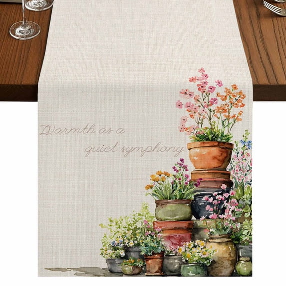 Table Runners 72 Inches Long Dress Scarves, Spring Flowers Farmhouse Kitchen/Dining Table Runner, Coffee Tablerunners, Botanical Blossom Floral Pot Plants 13x72 Inch