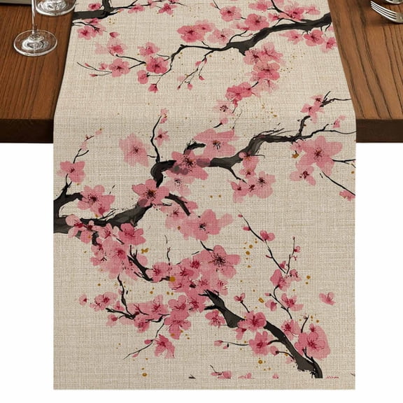 Table Runners 72 Inches Long Dress Scarves, Spring Flowers Farmhouse Kitchen/Dining Table Runner, Coffee Tablerunners, Country Pink Peach Blossoms Botanical Floral 14x72 Inch
