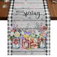 thumbnail image 1 of Table Runners 72 Inches Long Dress Scarves, Spring Flowers Farmhouse Kitchen/Dining Table Runner, Coffee Tablerunners, Farmhouse Black Plaid Wood Grain 16x72 Inch, 1 of 9