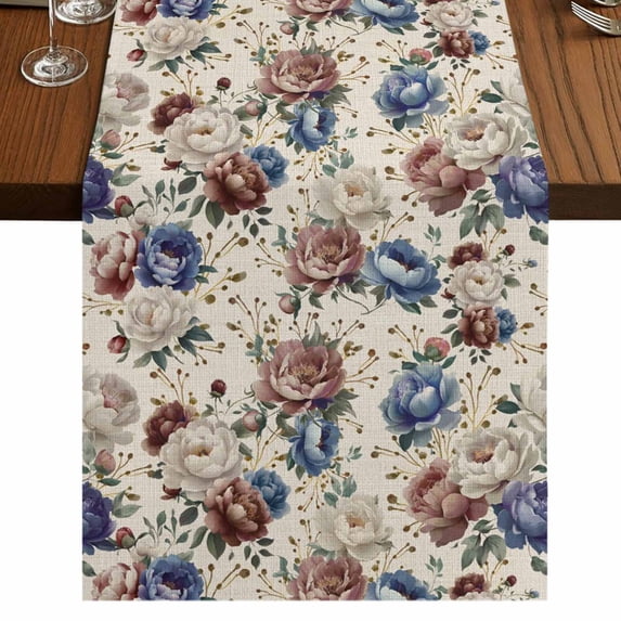 Table Runners 72 Inches Long Dress Scarves, Spring Flowers Farmhouse Kitchen/Dining Table Runner, Coffee Tablerunners, Farmhouse Botanical Seasonal Floral Herbs 14x72 Inch