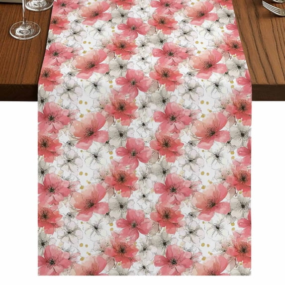 Table Runners 72 Inches Long Dress Scarves, Spring Flowers Farmhouse Kitchen/Dining Table Runner, Coffee Tablerunners, Farmhouse Chinese Pink White Floral 16x72 Inch